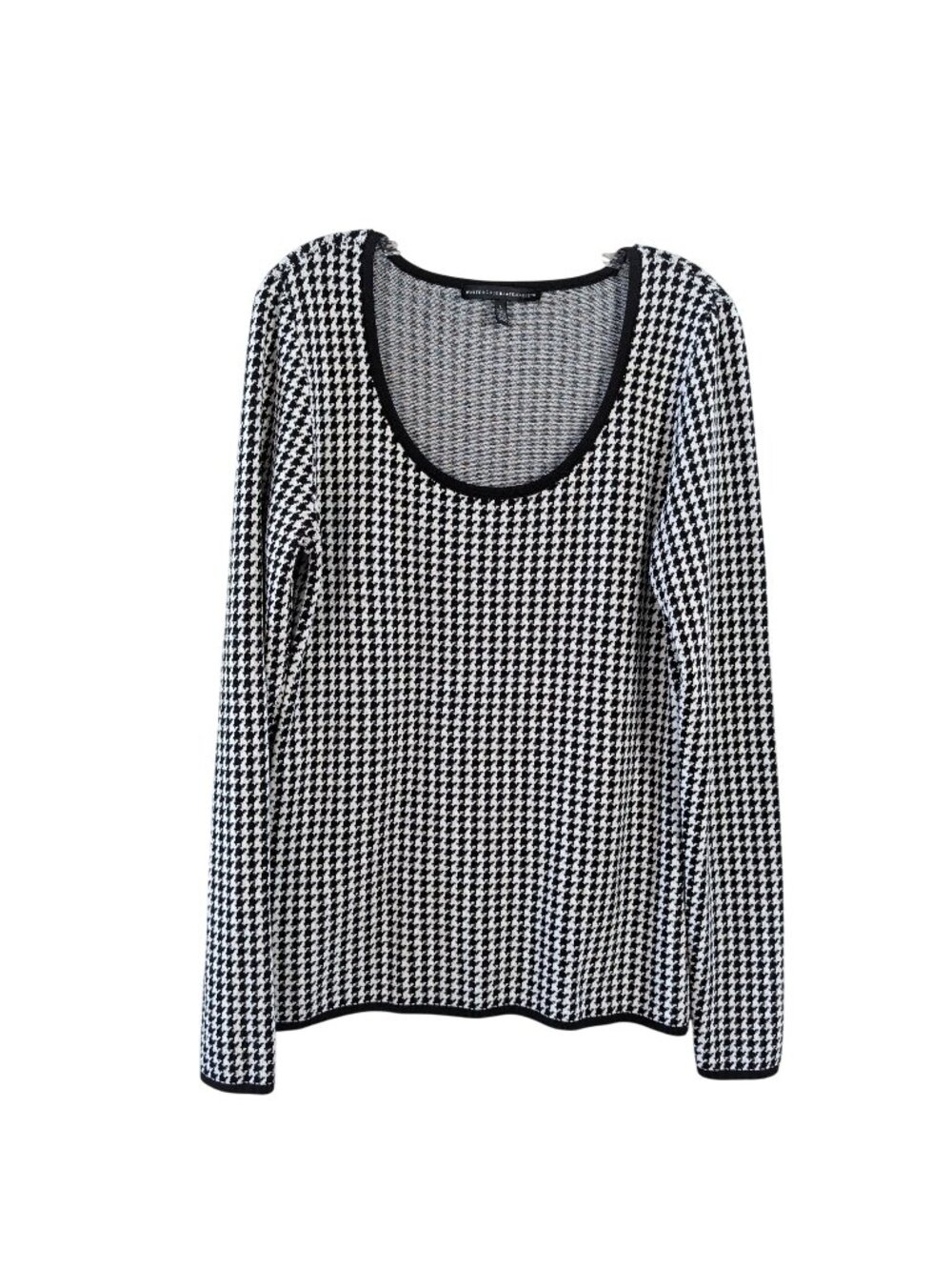White House Black Market Sweater Womens L Black White Houndstooth Scoop Neck